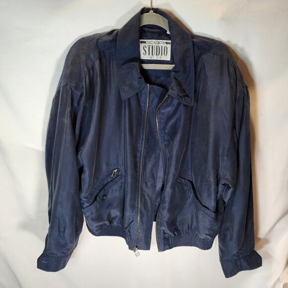 80s Members Only Silk Zip Retro Bomber Jacket Shoulder Pads - Picture 13 of 14